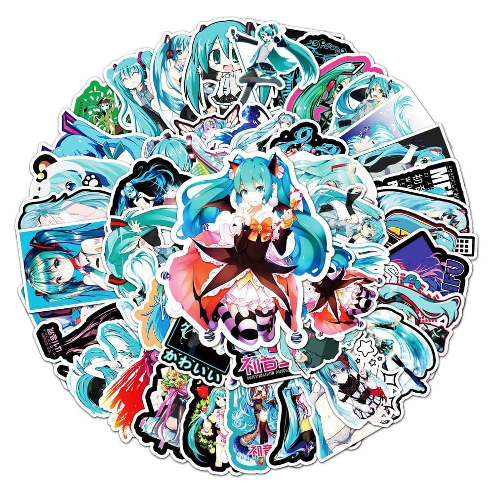 Adesivos Hatsune Miku, vinil impermeável, anime, 50 unidades