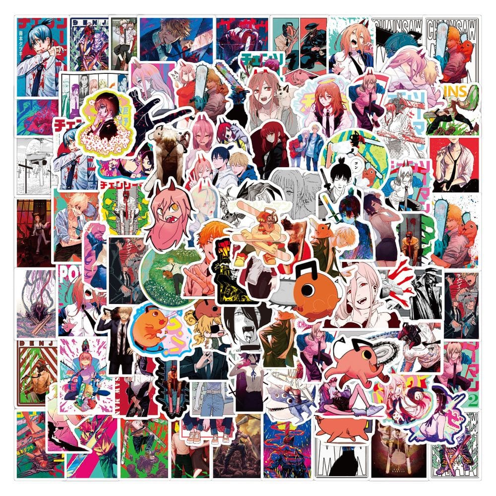 Pacote de adesivos Chainsaws Mans Anime 100 unidades de vinil impermeável