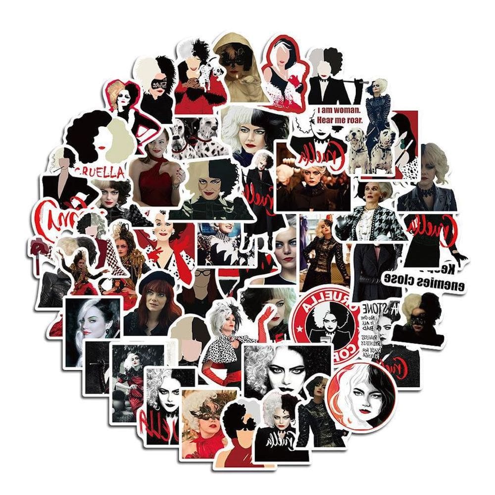 Pacote de adesivos Cruellas de Vils Anime, 50 peças de desenho animado decorativo