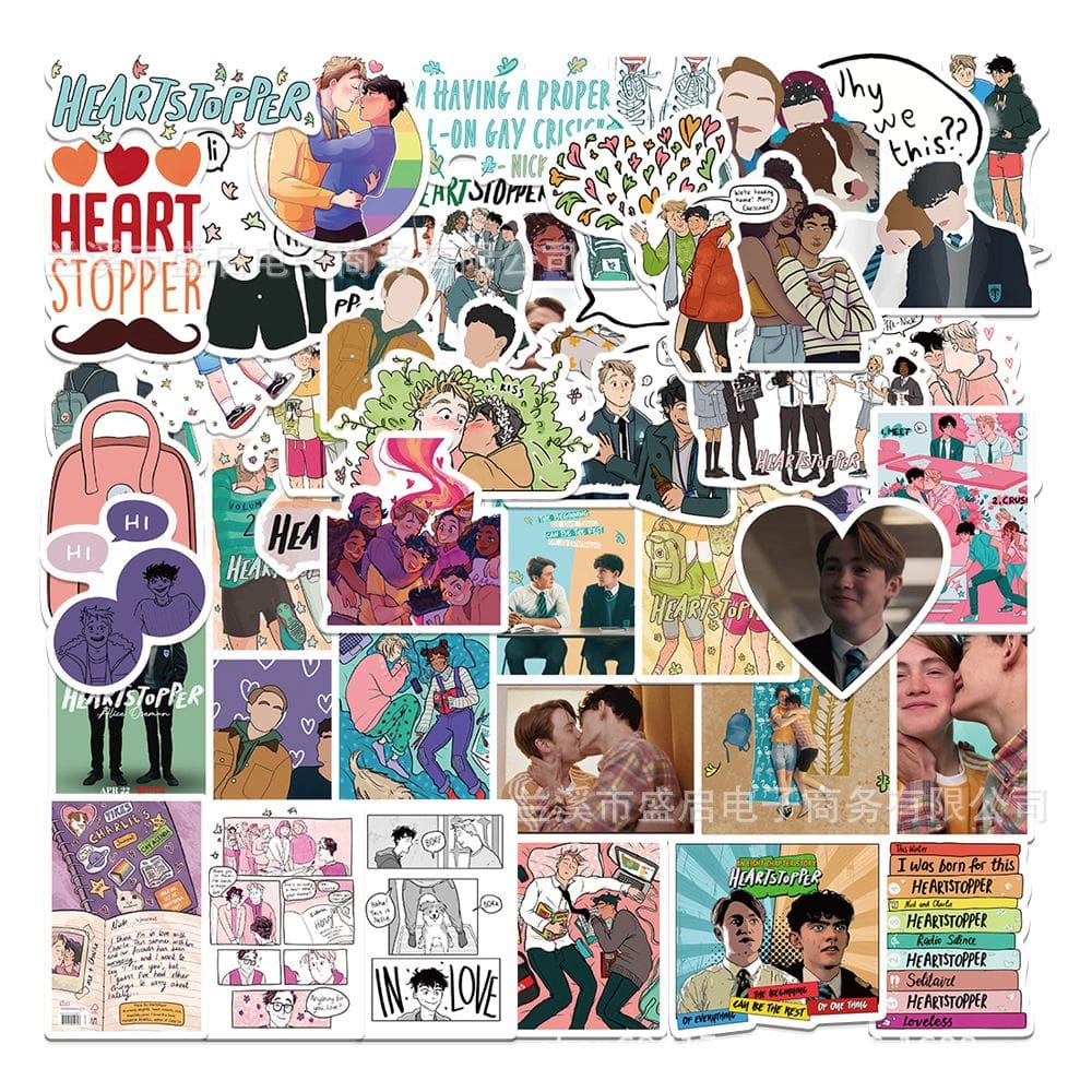Adesivos Heartstoppers, vinil impermeável, anime, 50 unidades