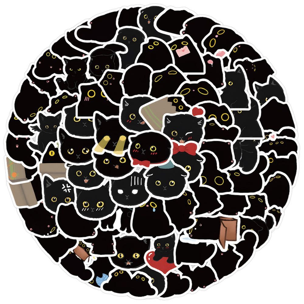 Pacote de adesivos Black Cat Anime 100 unidades de desenho animado decorativo
