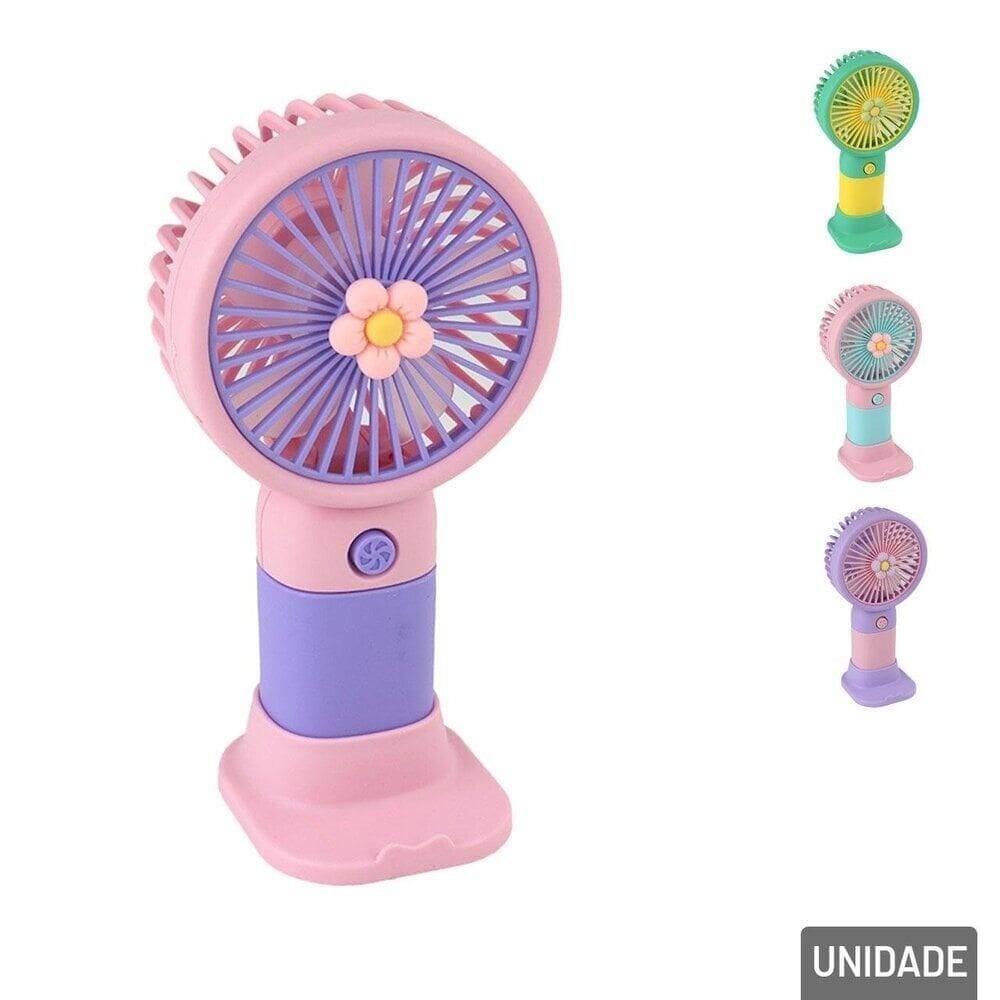 Ventilador de Mão 15cm Recarregável USB Flor Color - Tudo em Caixa