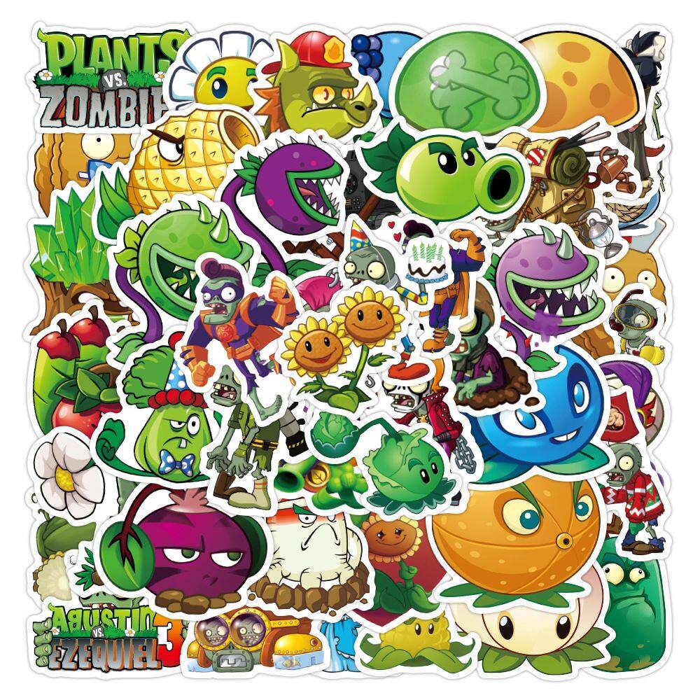 Adesivos Plants Zombies, vinil impermeável, anime, 50 unidades