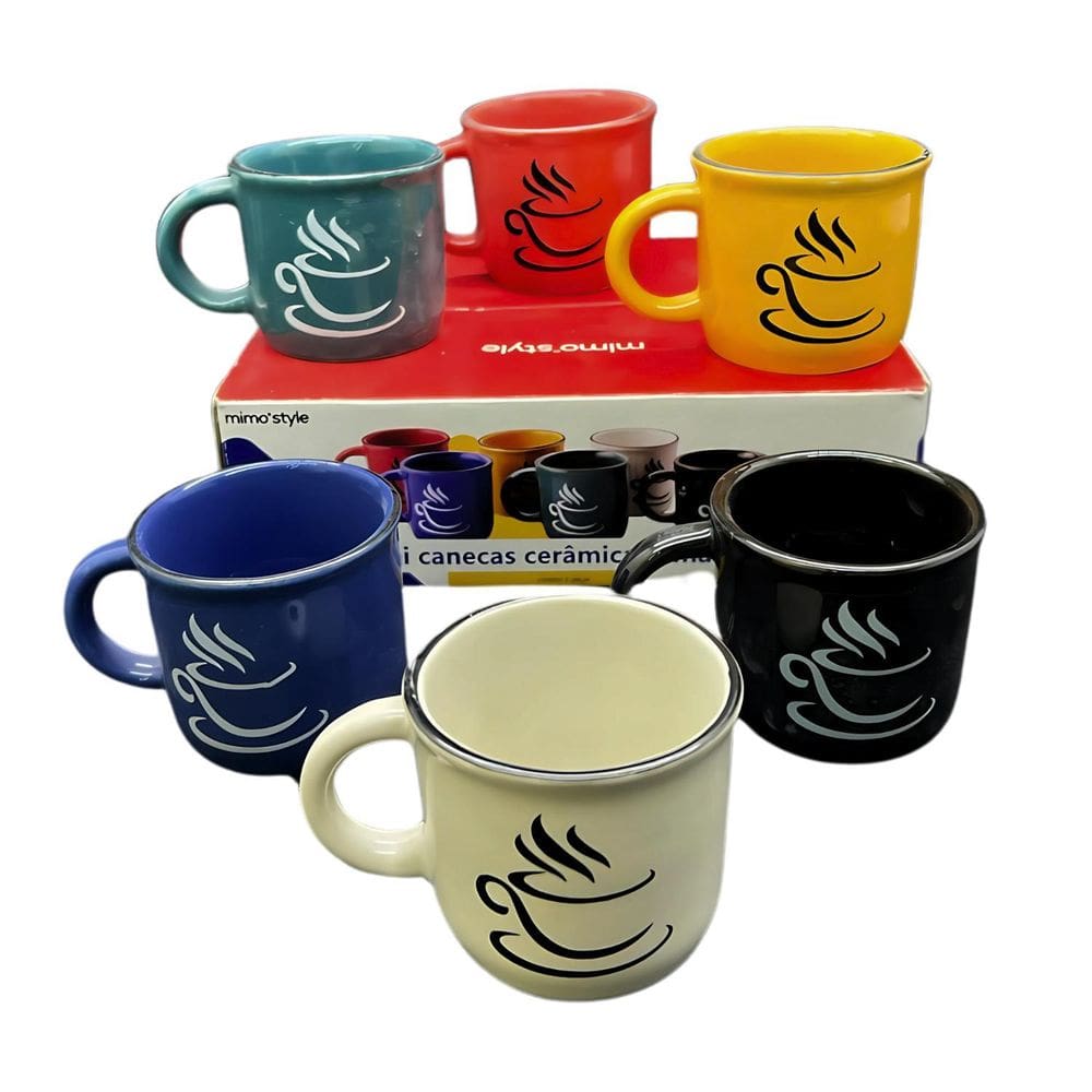 Jogo Mini Canecas Xícaras 6Pcs Cerâmica Esmaltada Café 100Ml