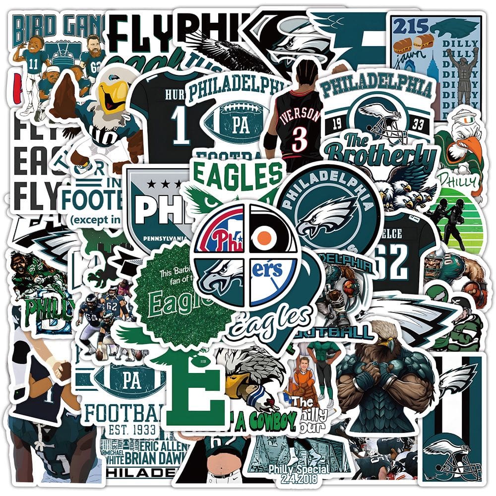 Adesivos Philadelphia Eagles em vinil impermeável, 50 unidades