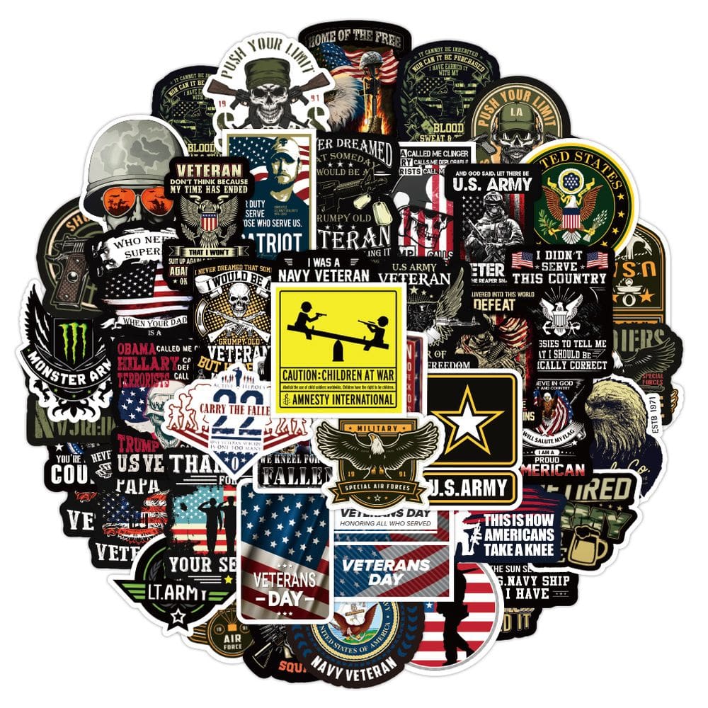 Adesivos comemorativos, veteranos, vinil impermeável, 50 unidades