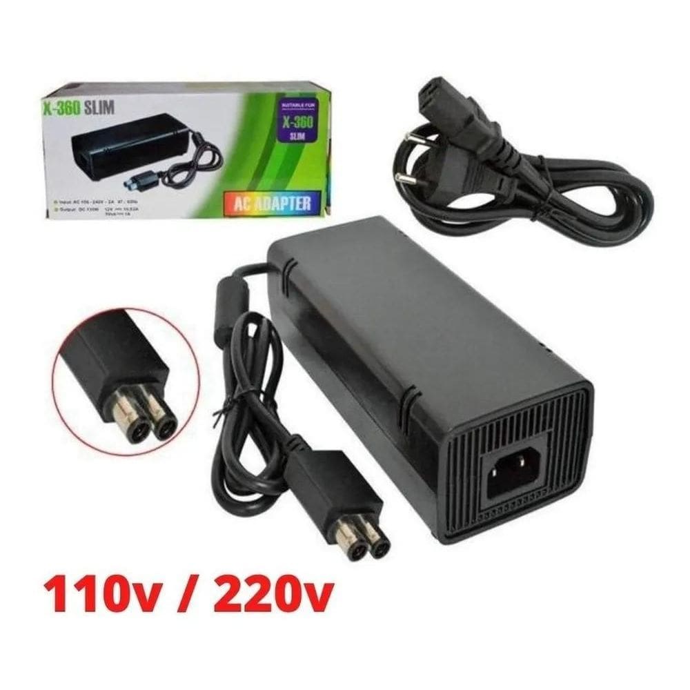 2X Fonte Xbox 360 Slim 2 Pinos + Cabo De Força Bivolt 110V/2