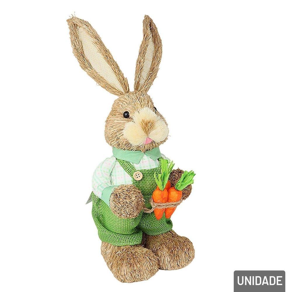 Enfeite de Páscoa Coelho de Palha com Cenoura 45cm - Tudo em Caixa