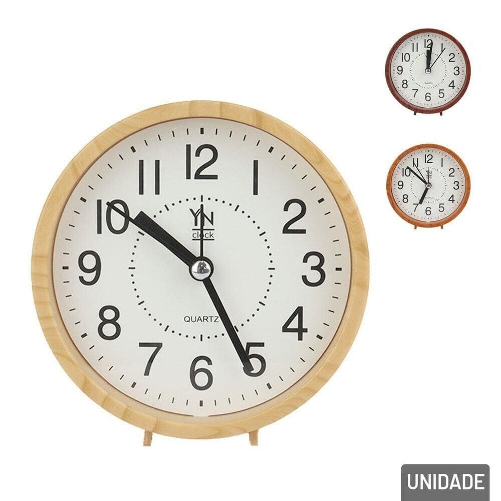 Relógio Analógico de Mesa 11cm Despertador Madeira - Tudo em Caixa