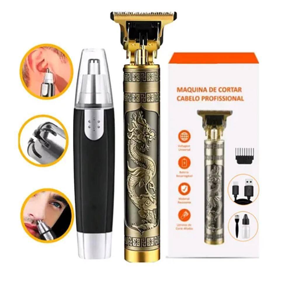 Kit Maquina Dragão Cabelo Barba E Aparador De Pelo De Nariz