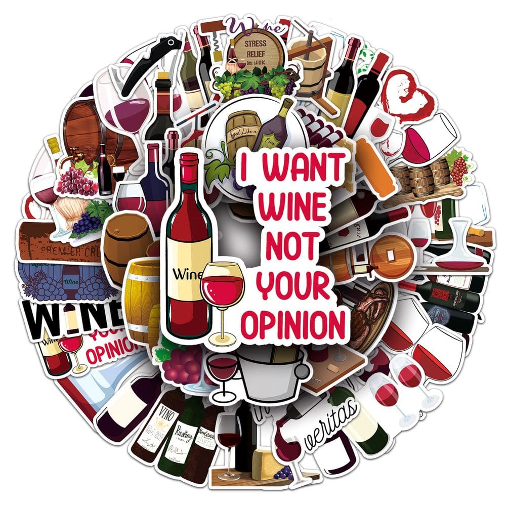 Pacote de adesivos: vinho tinto, anime, vinil impermeável, 50 unidades