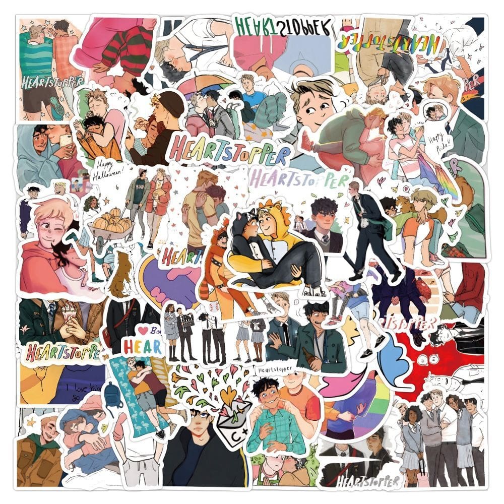 Adesivos Heartstoppers, vinil impermeável, anime, 50 unidades