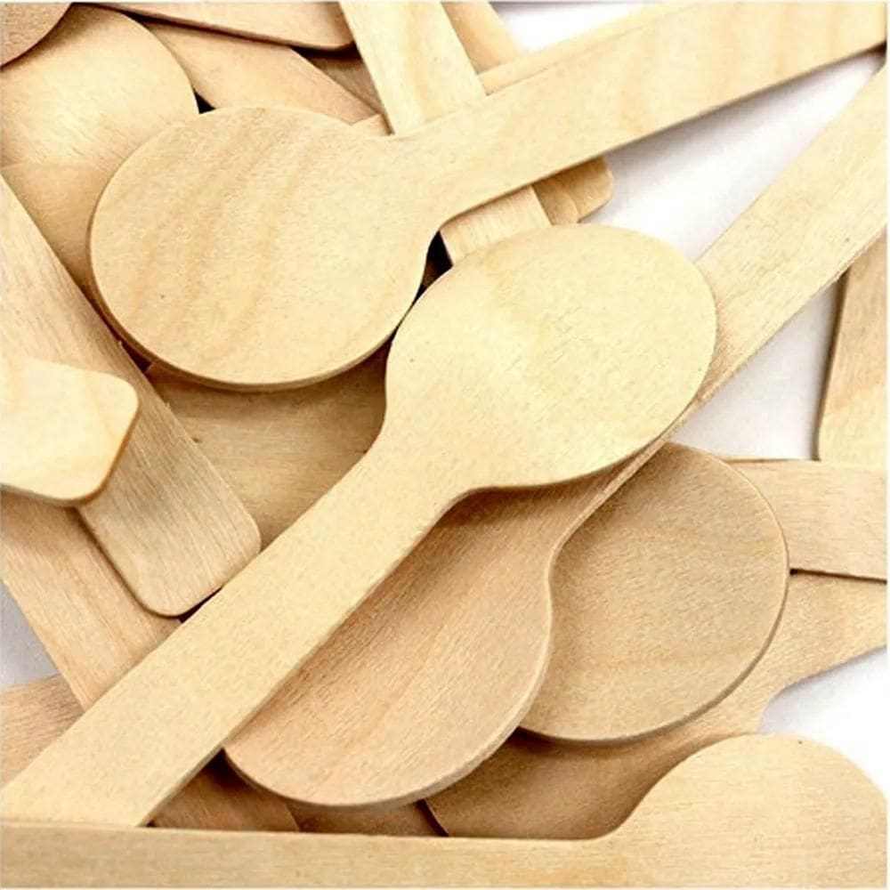 2X Mini Colher Biodegradável De Madeira 100 Unidades