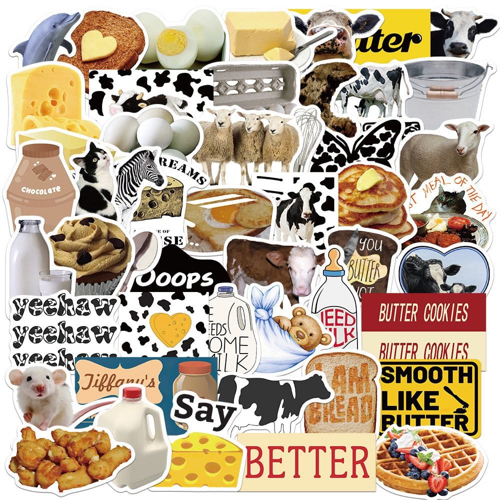 Adesivos, manteiga de vaca, queijos, vinil impermeável, 50 unidades/lote