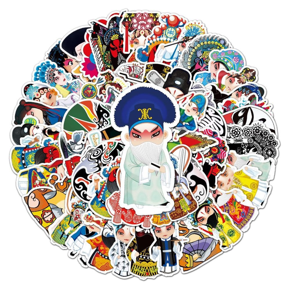 Adesivos, personagens de óperas de Pequim, estilo chinês, 50 unidades