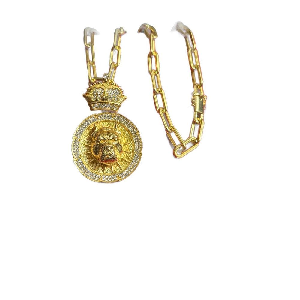 Cordão Cadeado Alongado 12Mm Pingente Pitbull Banhado A Ouro