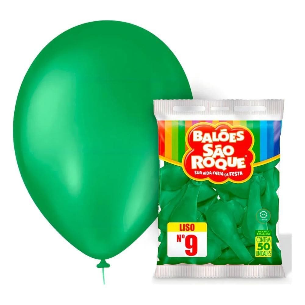 Balão Bexiga São Roque Liso Nº9 Redonda C/50 Verde Bandeira
