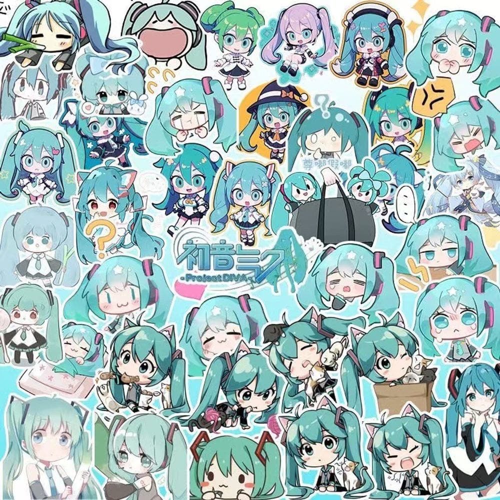 Adesivos Hatsune Miku, vinil impermeável, anime, 100 unidades