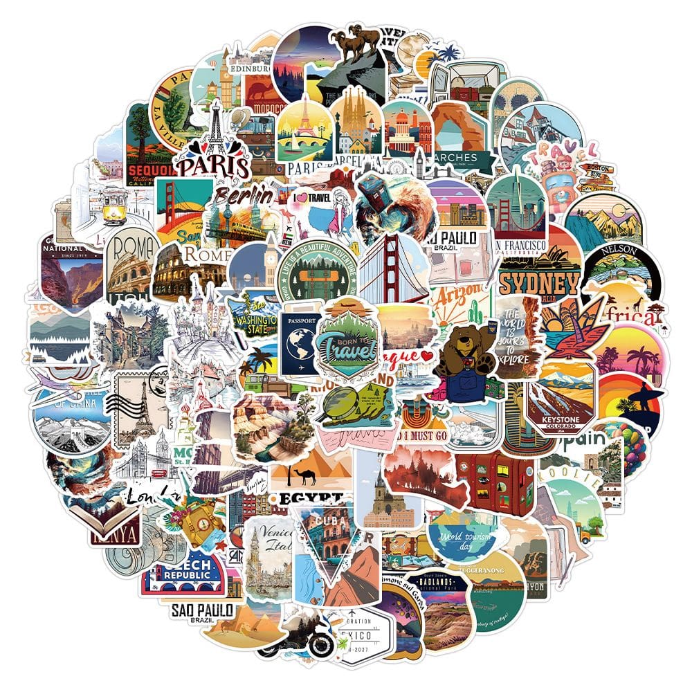 Pacote de adesivos: desenho animado, viagem, anime, vinil impermeável, 100 unidades