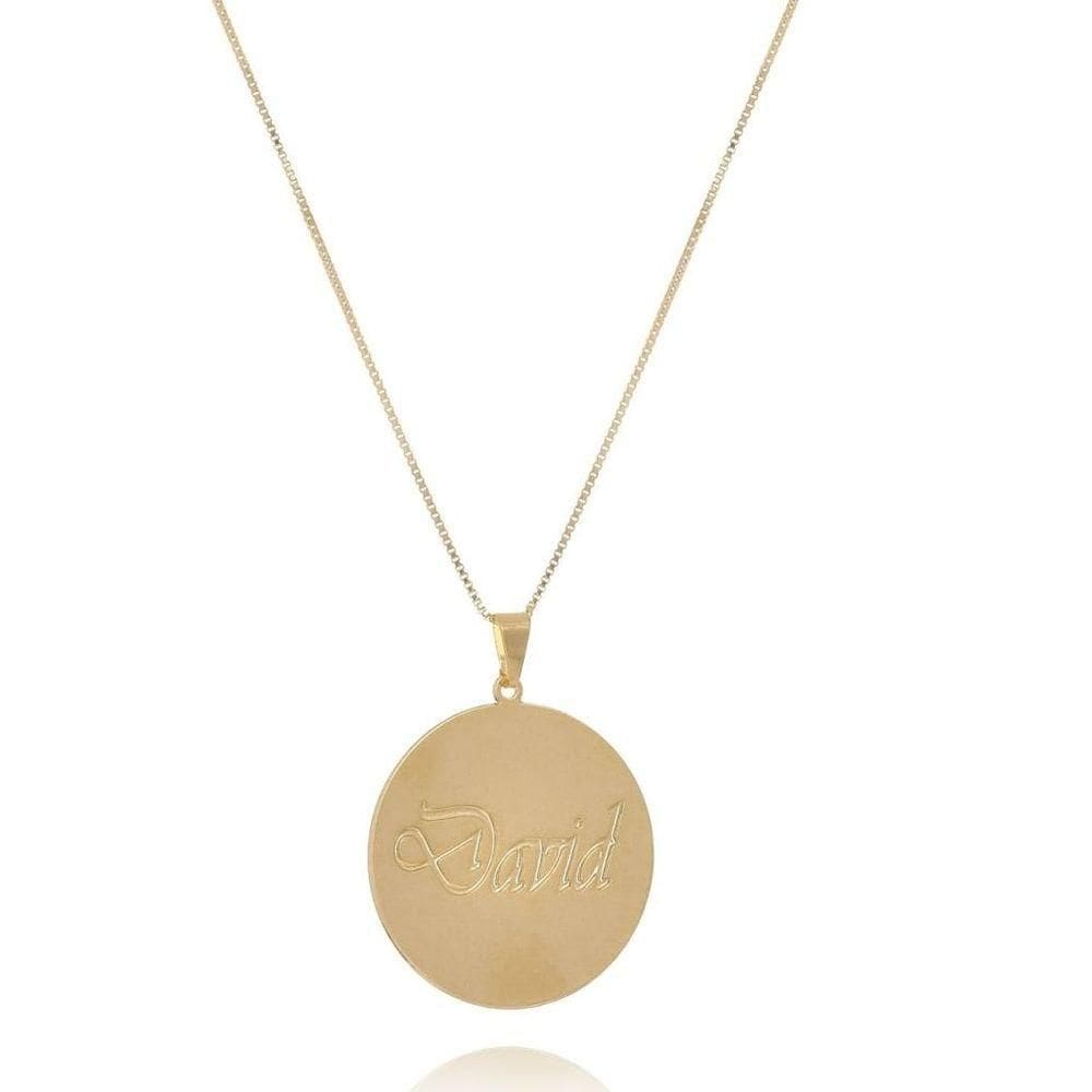 Colar Personalizado Circular Chapado Com Nome Folheado Em Ouro 18k