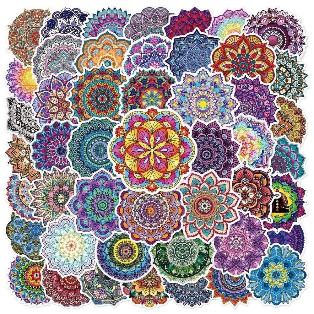 Adesivos, 50 peças de mandalas coloridas, anime, decalque de desenho animado em PVC