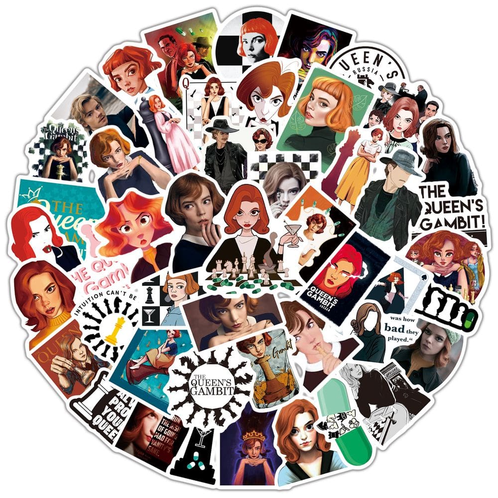 Pacote de adesivos Queen`s Chess Game Anime Waterproof Vinyl x50