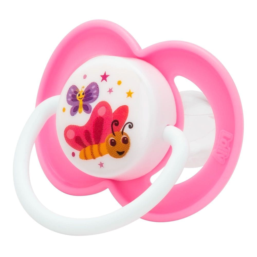 Chupeta  Silicone Tamanho 2 +6 Meses Rosa Desenhos com 1 Unidade
