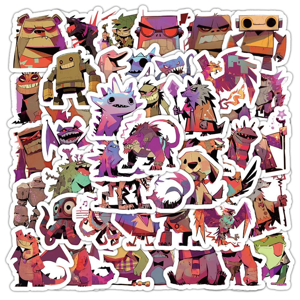 Adesivos Abstracts Monsters, vinil impermeável, anime, 53 unidades