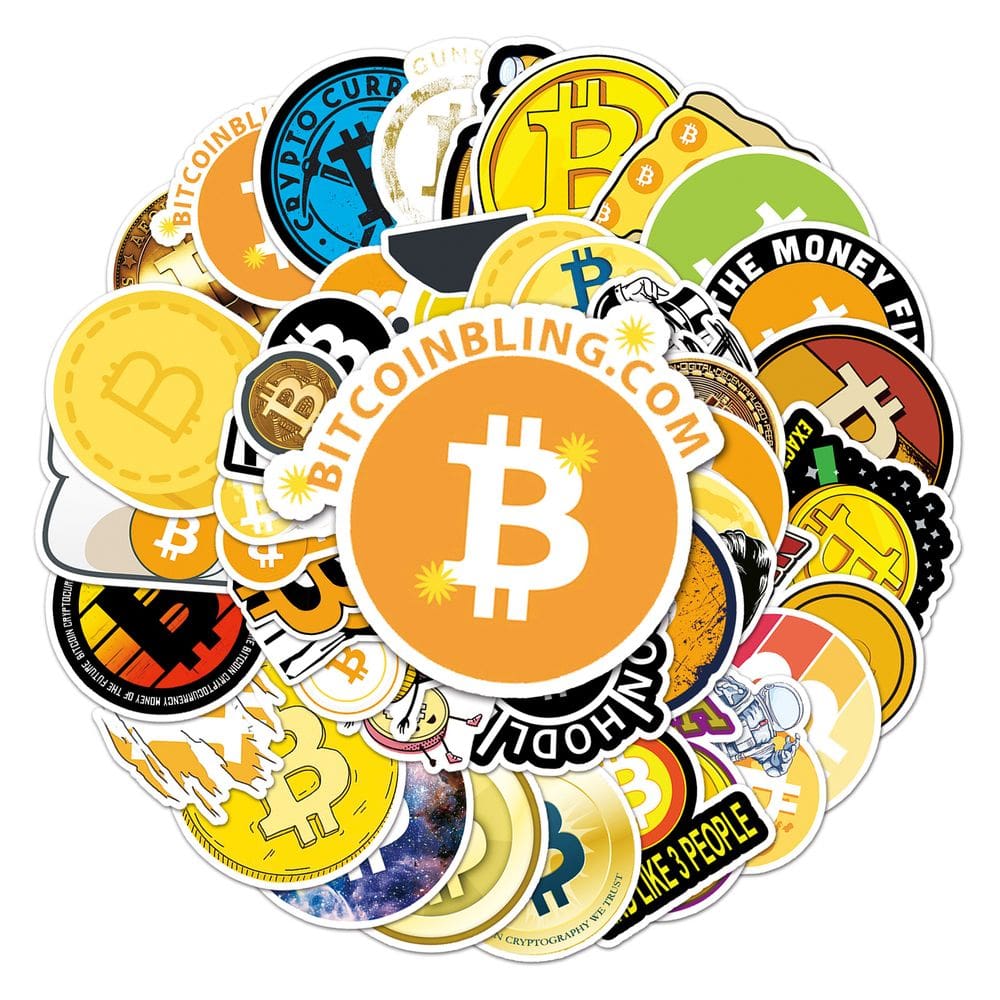 Adesivos Bitcoins, vinil impermeável, anime, 50 unidades/lote, 5-7 cm