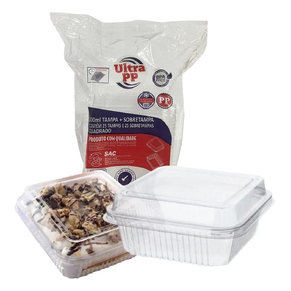 50Un Embalagem Bolo Pote 200Ml Quadrada Descartáve Brigadeir