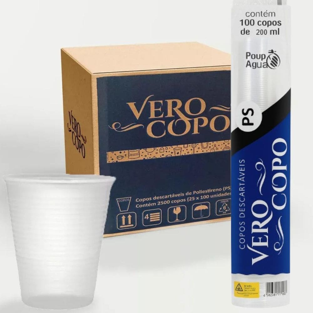 Caixa 10 Copo Descartável Tranparente 200Ml 1.000Un Verocopo