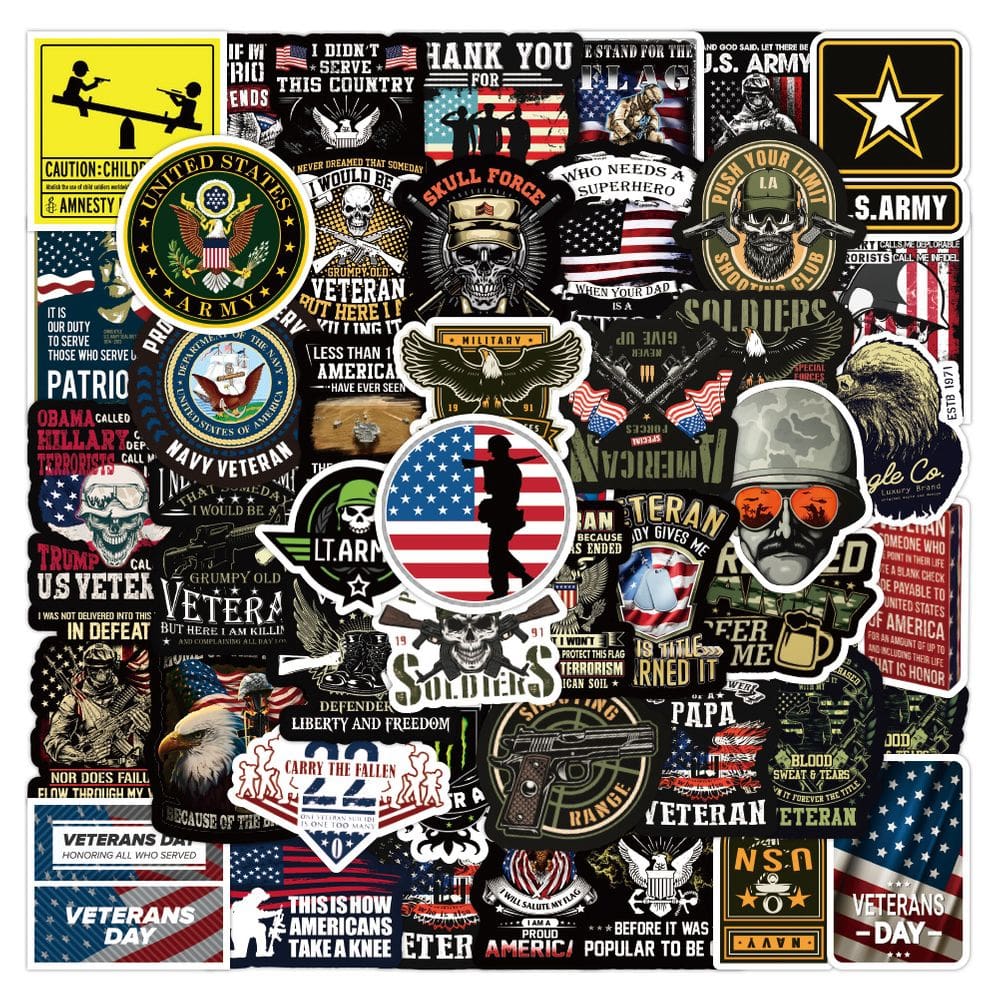 Adesivos comemorativos, veteranos, vinil impermeável, 50 unidades