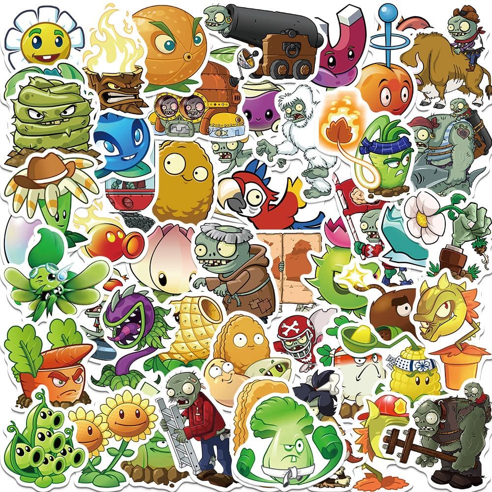 Adesivos Plants Zombies, vinil impermeável, anime, 50 unidades