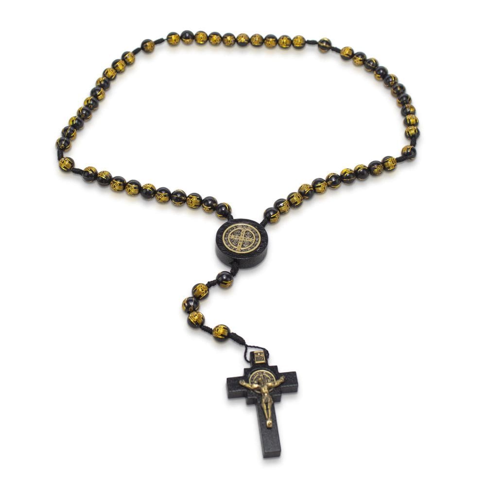 Terço São Bento Dourado Madeira 8 Mm