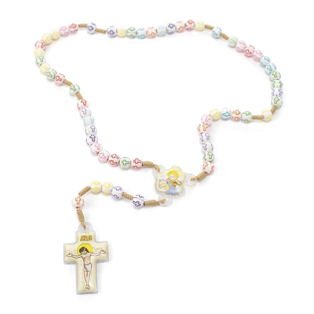 Terço Infantil Cruz Colorida Plástico 8Mm