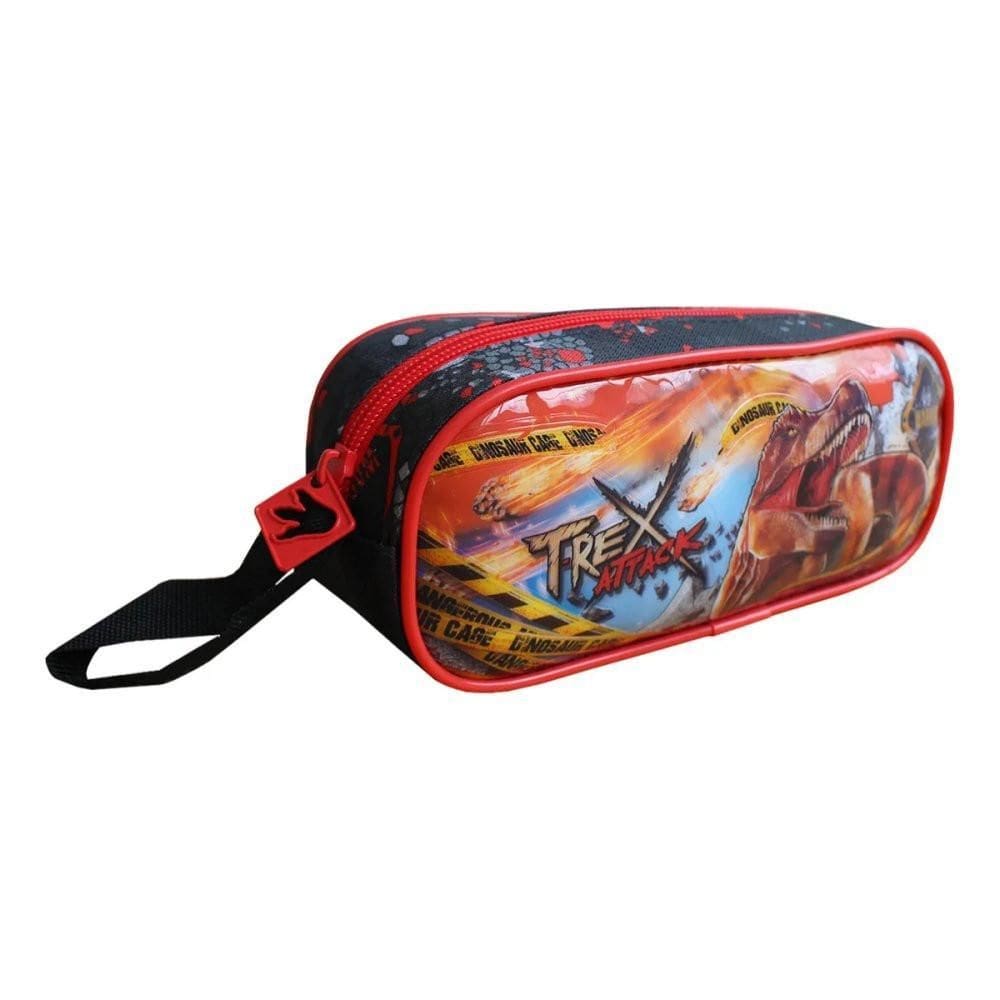 Estojo Escolar T-Rex Attack - Preto E Vermelho