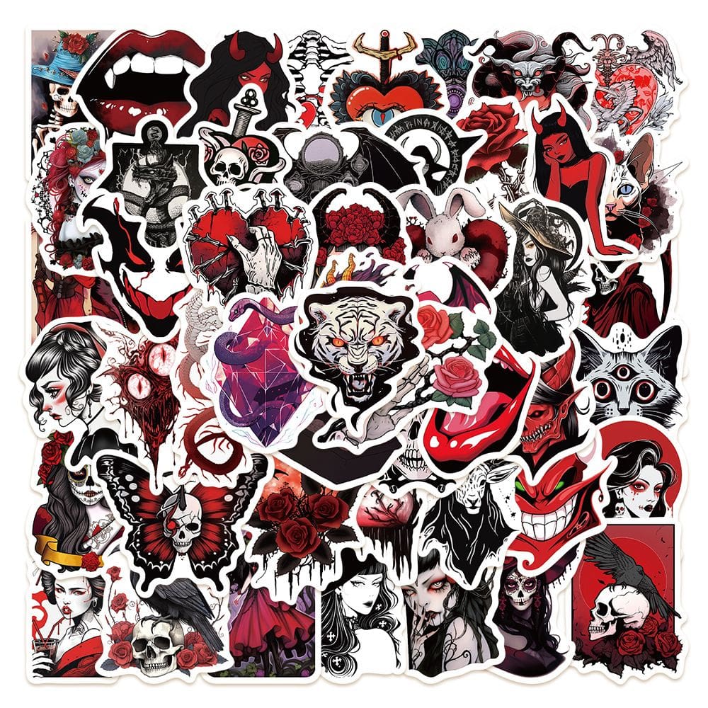 Adesivos Horror Skulls Gothic em vinil impermeável 50 unidades