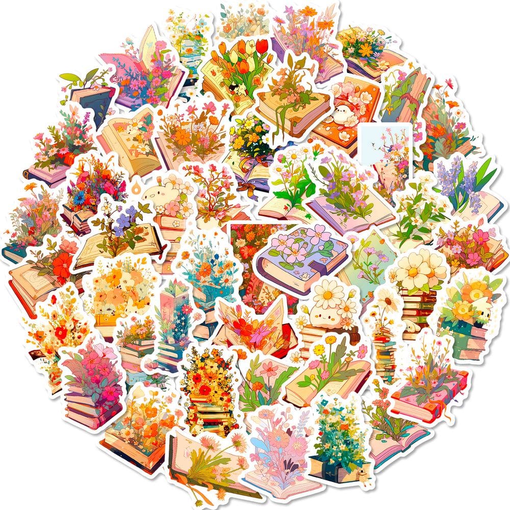 Pacote de adesivos, livro de estética retrô e anime de flores, 50 unidades