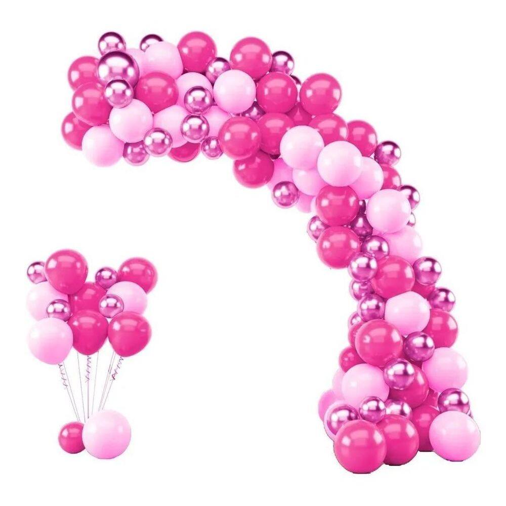 2X Kit 125 Balões Bexiga Rosa Claro + Pink + Rosa Metalizado