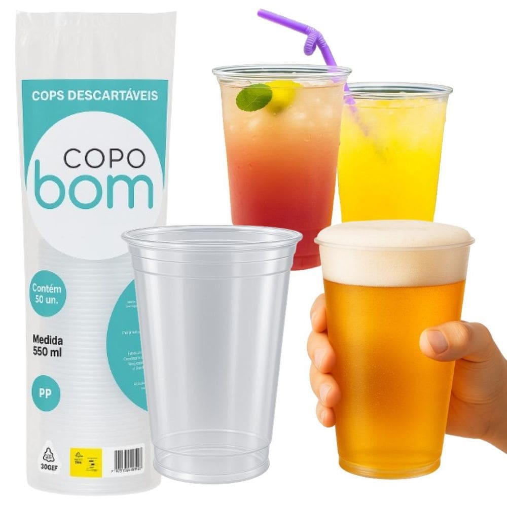 Copo Descartável 550Ml Liso Chop E Bebidas Com 50 Un.