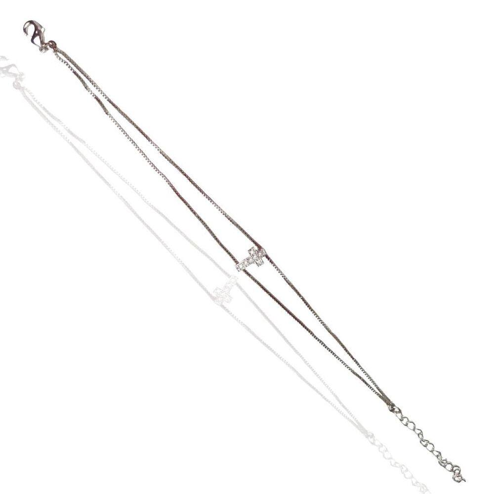 Pulseira Cruz Cravejada Banhada A Platina