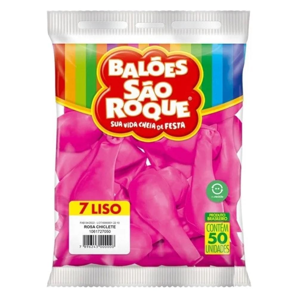 Balão Bexiga São Roque Liso Nº 7 Redonda C/50 Rosa Chiclete