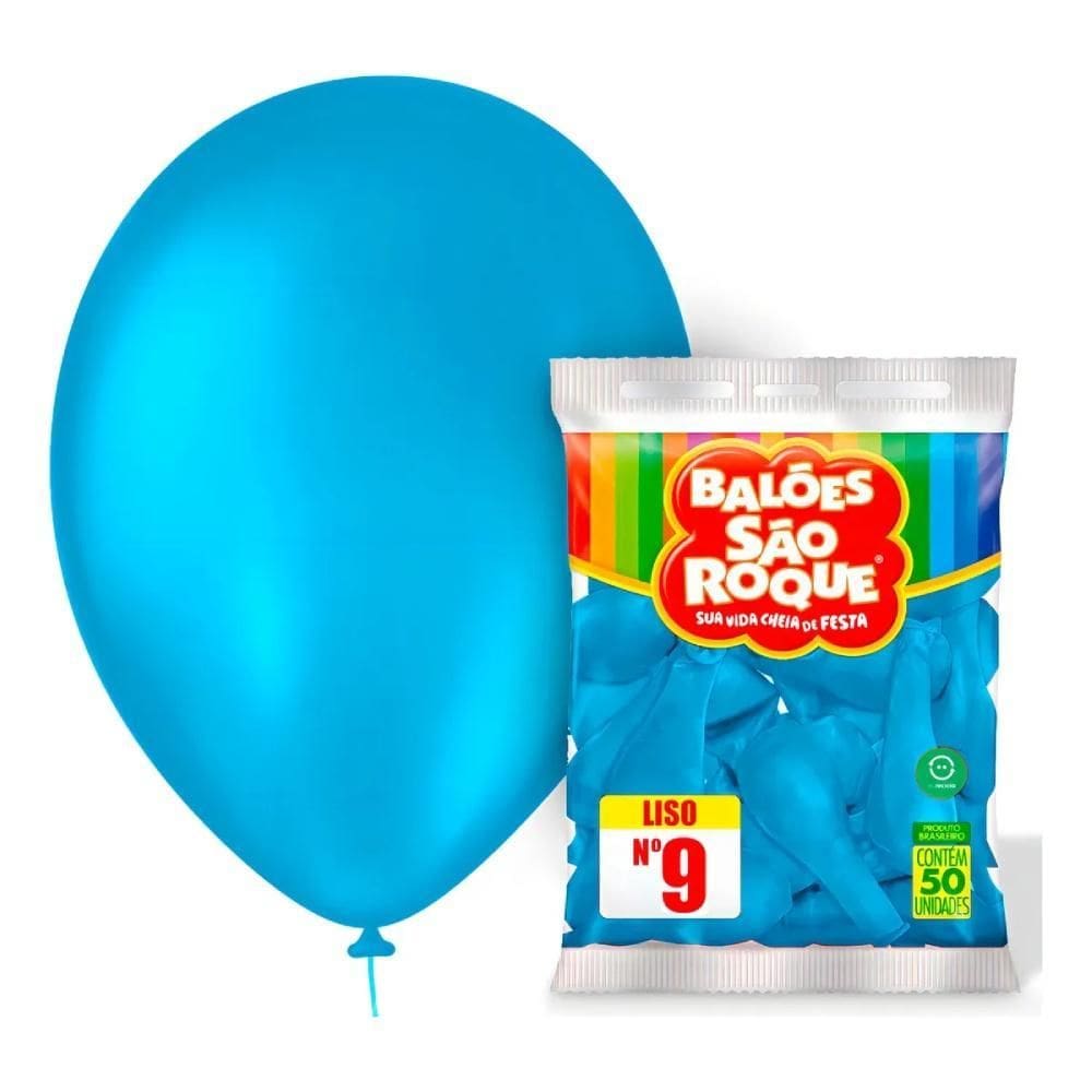 Balão São Roque Liso Nº9 Redonda C/50 Azul Turquesa