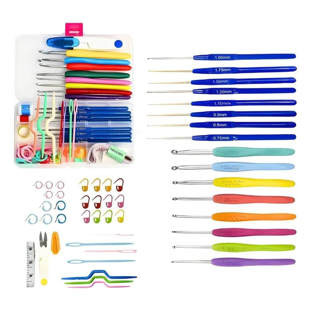 2X Kit Agulha De Crochê Soft Cabo Emborrachado + Acessórios