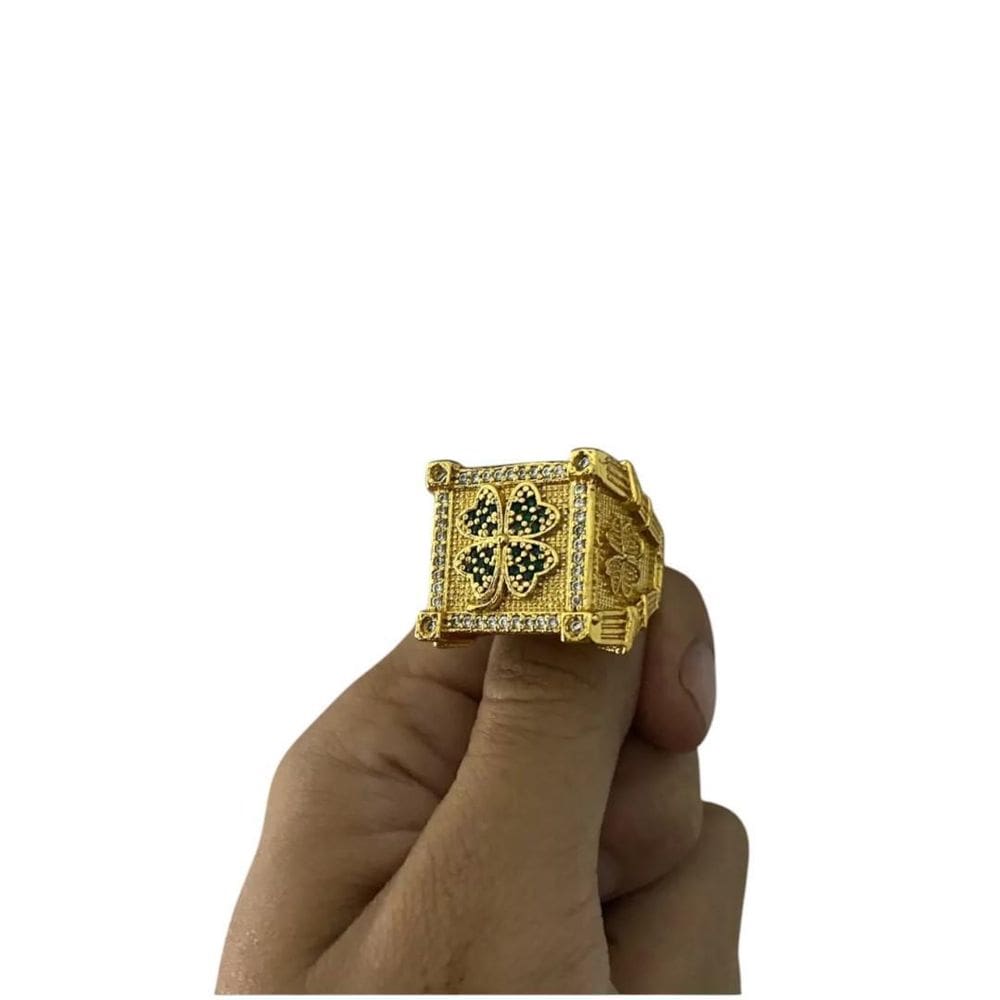 Anel Trevo 4 Folhas Ajustável - Banhado A Ouro 18K