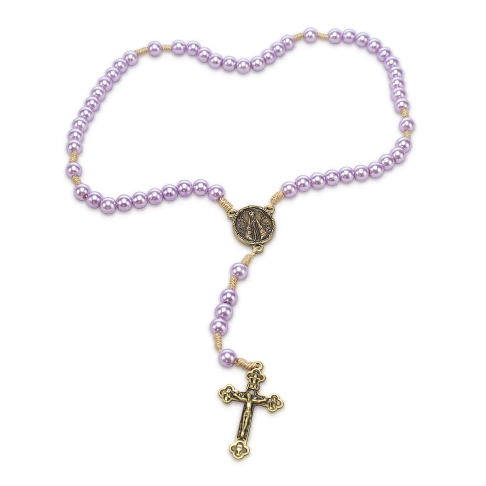 Terço Nossa Senhora Aparecida Lilas Perola 10Mm
