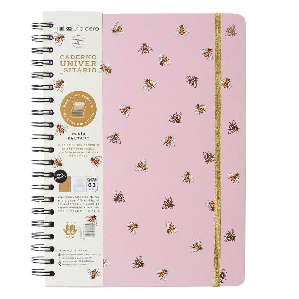 Caderno Universitário 160 Folhas 10 Matérias Melissa Colméia