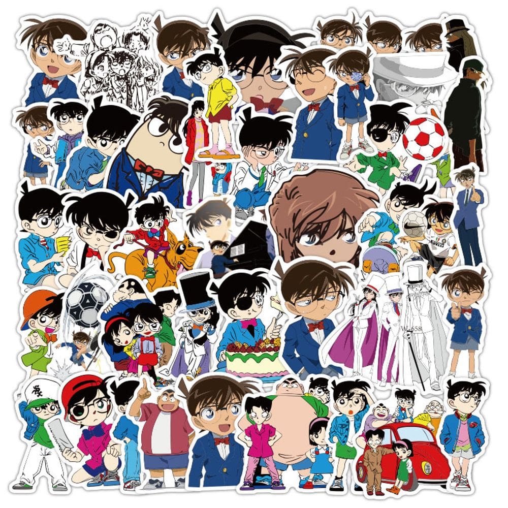 Adesivos de vinil impermeável Detectives Conans, anime, 50 unidades