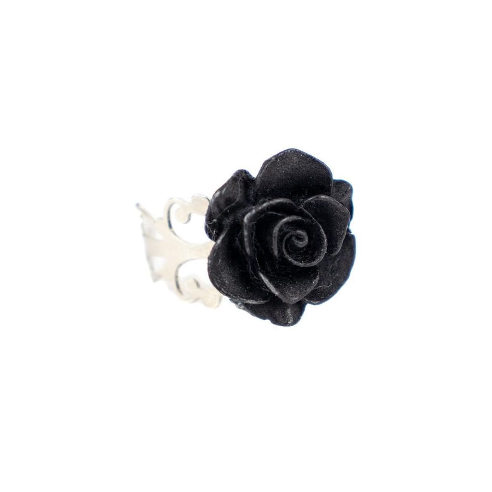 Anel Ajustável Rosa Negra Metal