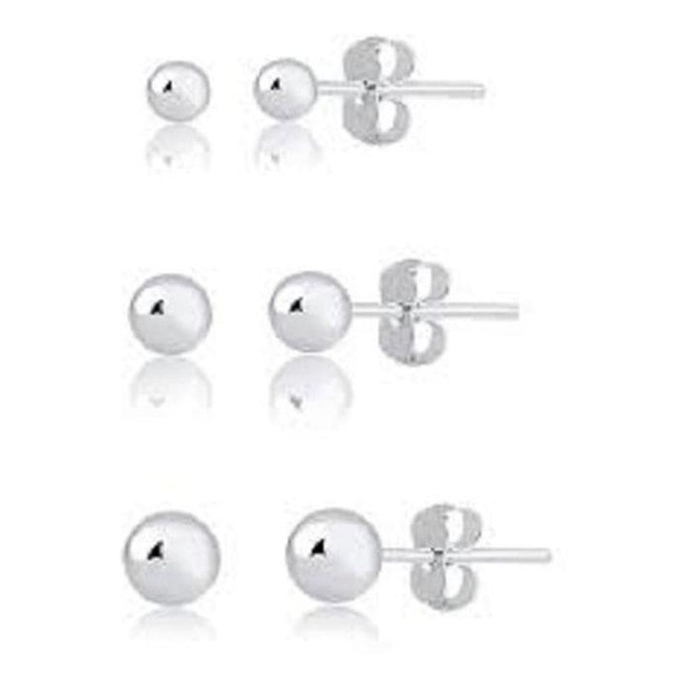 Trio De Brinco Bolinha Prata 3Mm 4Mm E 5Mm - Prateado
